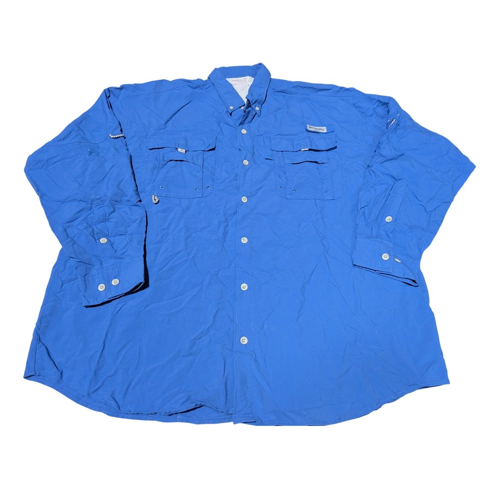 Columbia Fishing Shirt Mens 2XL Blue PFG Bahama Long Sleeve Ventilated Utility‎